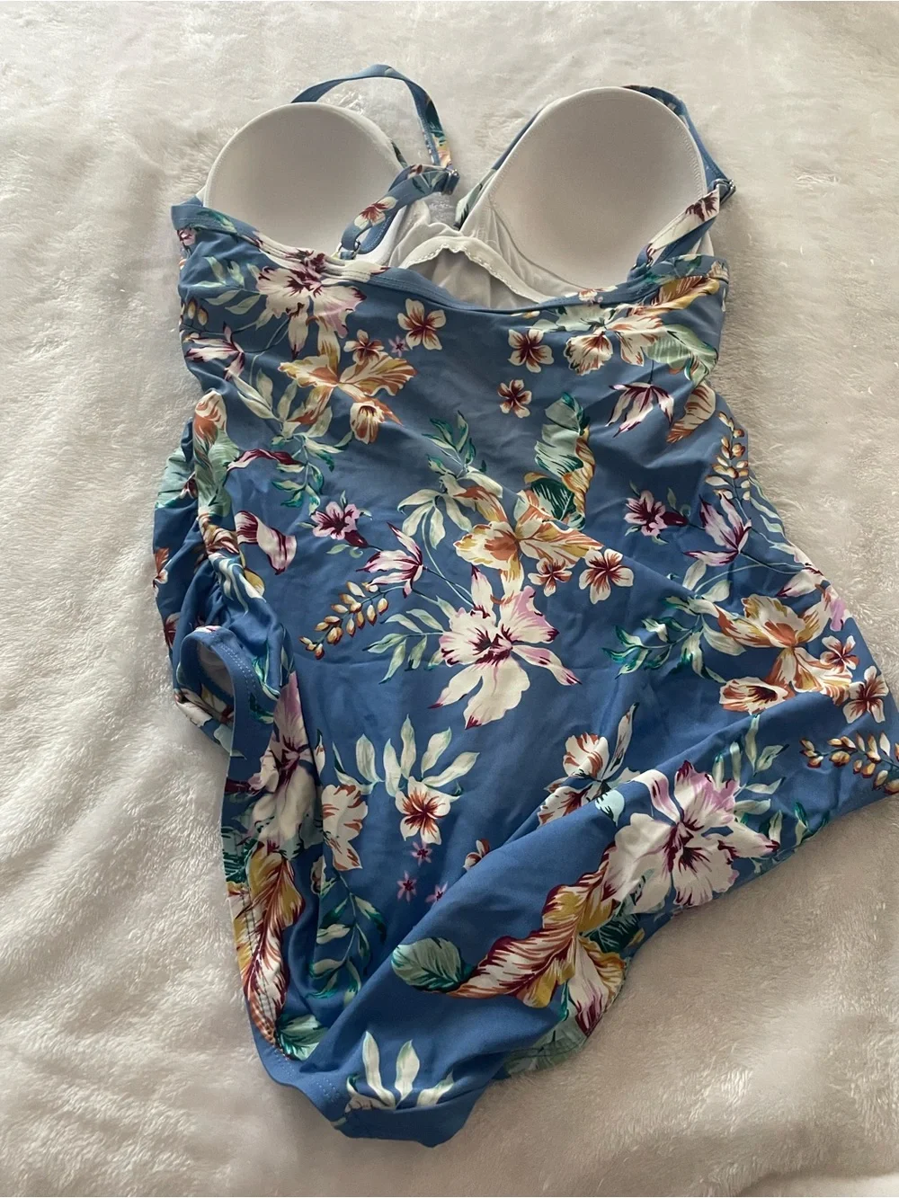 Jantzen size 12 blue tropical floral one piece tummy flattering lined bra adjust
